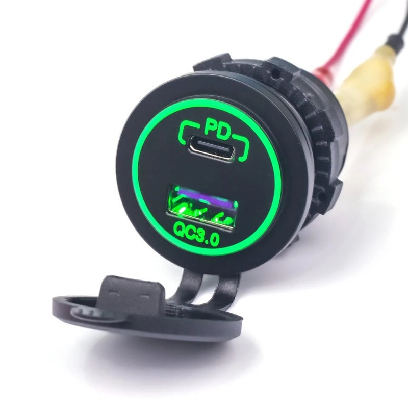 Bluejw Dual USB Car Charger with LED (Red/Green/Blue) - Type C & QC3.0, Reverse Polarity Protection, 12-24V Automobile Charger - 1 Year Warranty - Image 1